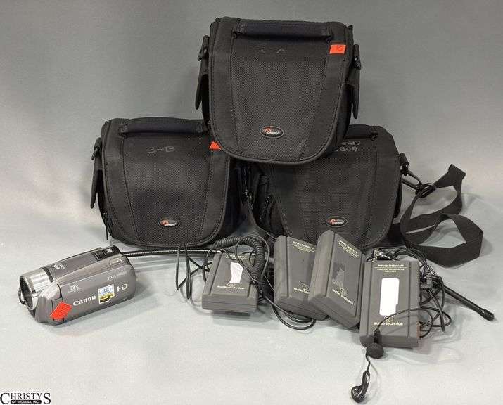 3 Bags, 1 Camcorder, and Wireless Microphones image