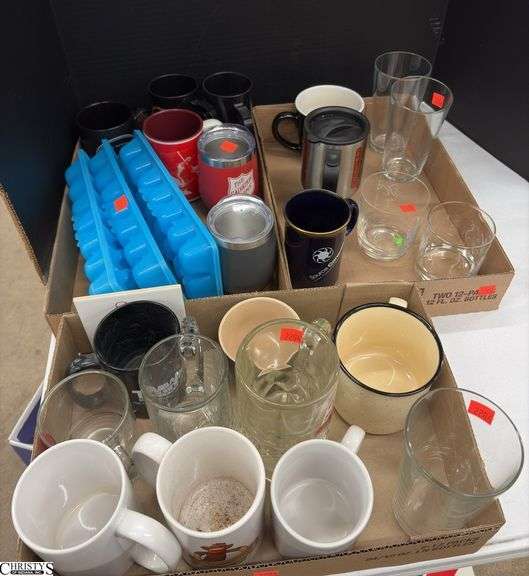 3 Flats Coffee Mugs, Glassware, Plastic Ice Trays image