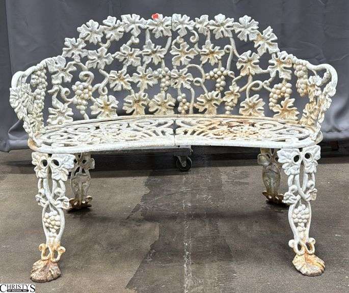 Vintage Painted Cast Iron Garden Settee Some Wear 38x15x14" seat image