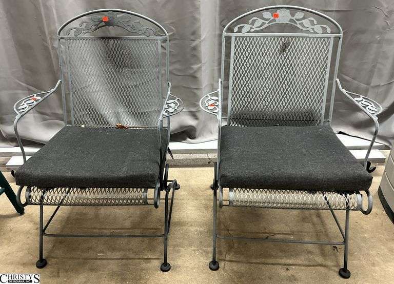 2 Metal Outdoor Spring Chairs 27" x 38" - 18" seat of each image