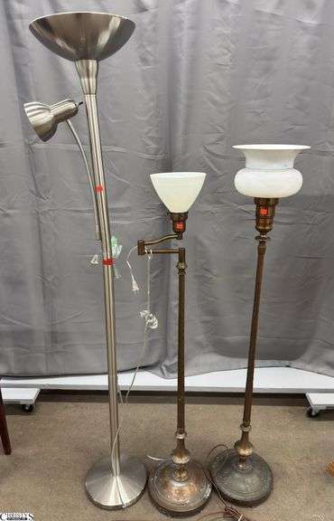 3 Floor Lamps Modern Brushed Chrome Torchiere Lamp Tallest 72" image