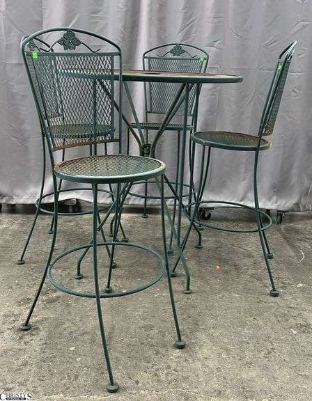 Metal Bar Height Outdoor Patio Table & Chairs 36" x 41" of table some wear from outdoor use image