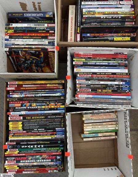 4 Boxes Marvel Graphic Novels, Sci Fic & Comic Theme Books. SKID NOT INCLUDED. image