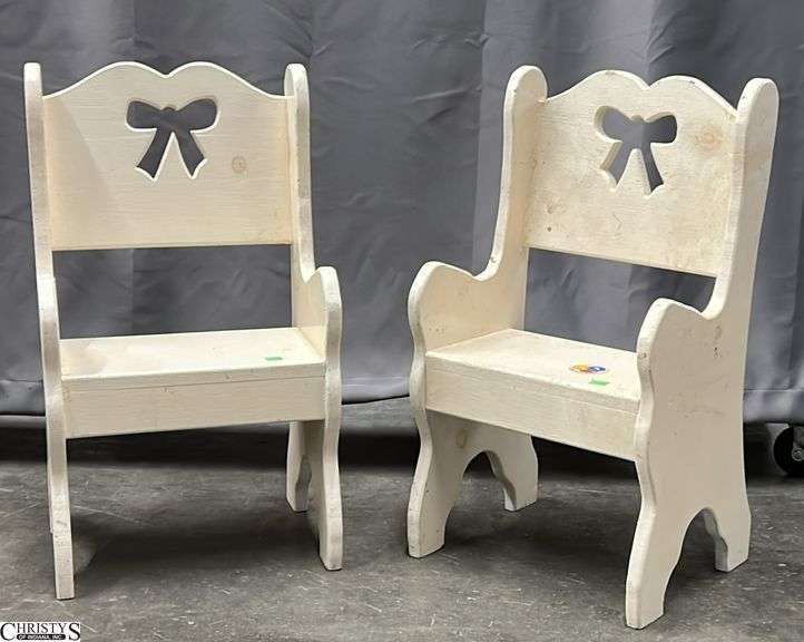 2 Painted Wood Bow Motif Childs Chairs 24" of each image