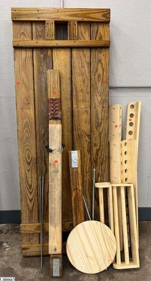 Handmade Wooden Exercise Table and Wooden Martial Art Stick Wall Mount Holders. 28" x 75" of largest piece image