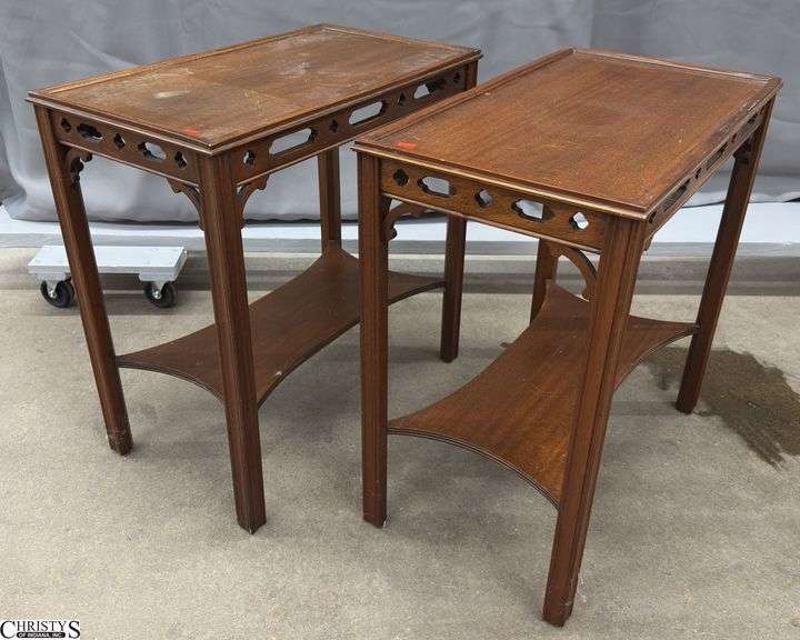 Pair of Mahogany End Tables, Chicago IL, Some Finish Wear 13x23.5x23 image