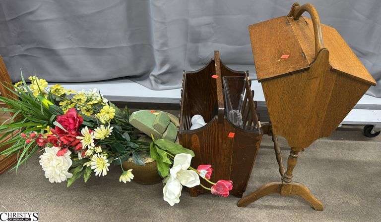 Flower Pot, Faux Flowers, Magazine Holder, Sewing Stand 12x14.5x27 Tall image