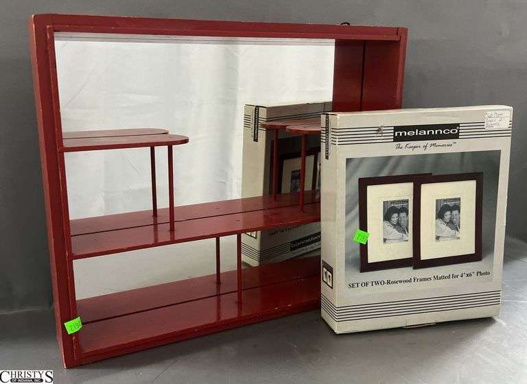 Red Mirrored Display Shelf and 2 Photo Frames Largest17x21" image