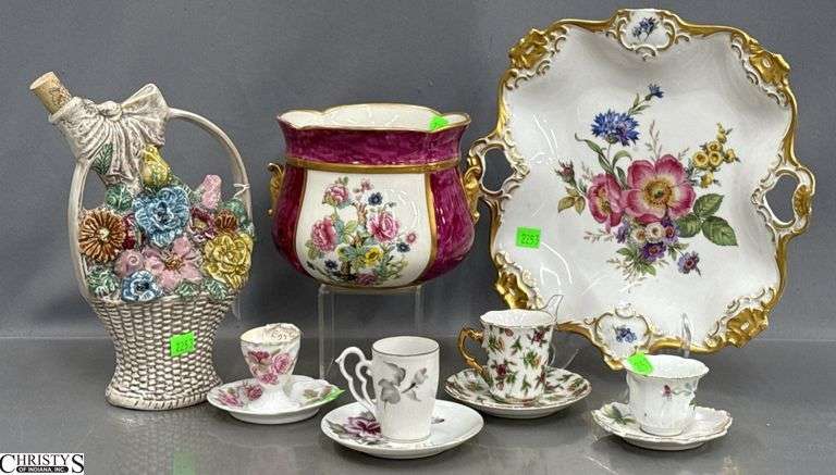 Demitasse Cups, Decanter, Tray Damaged 12", Bowl Vase image