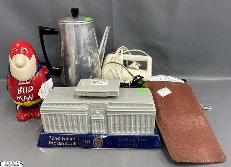 Coffee Pot, Electric Knife, Decanter, Bud Man Stein, Dalton Dead Reckoning Computer image