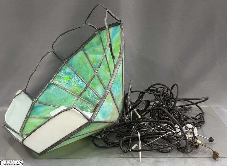 Damaged Stained Glass Swag Lamp (Shade 21" Across) image