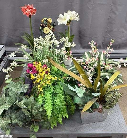 Artificial Flower Arrangements in Baskets Planters, Wall Art, Tallest 29" SKID NOT INCLUDED image