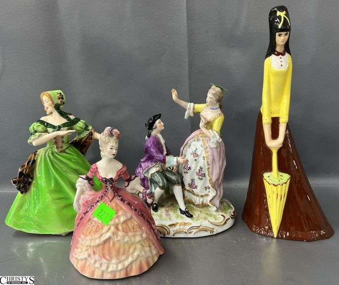 4 Lady Figurines, Madame Pompadour, France, Keramos Made in Austria, Tallest Unmarked With Chip 11" image