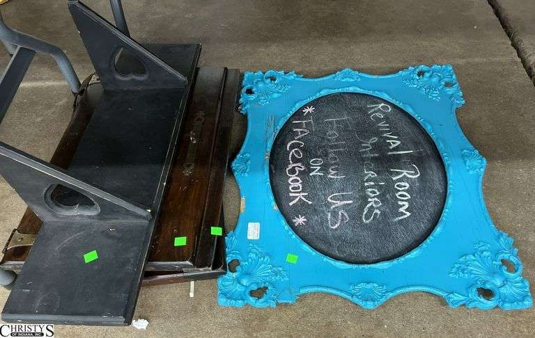 Chalk Sign Some Damage to Frame, Shelf, Cabinet Doors, Largest 26x22" image