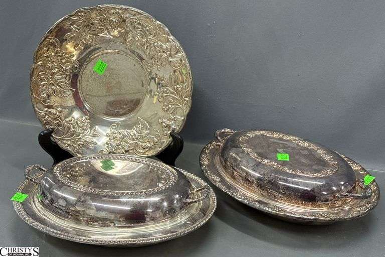 Silver Plated Covered Vegetable Servers 12", and Plate image