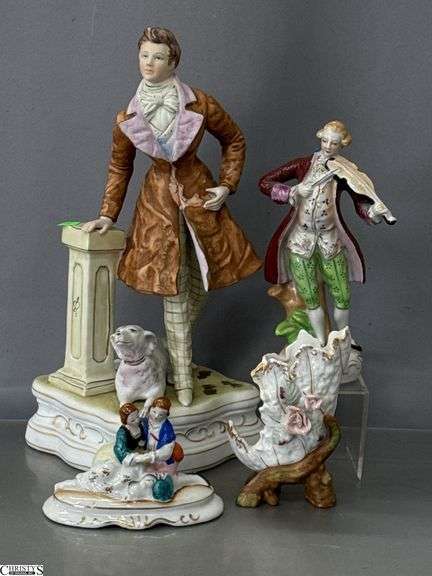 Man and Dog Figure 16", Other Victorian Figures and Vase - largest may be missing piece from front image