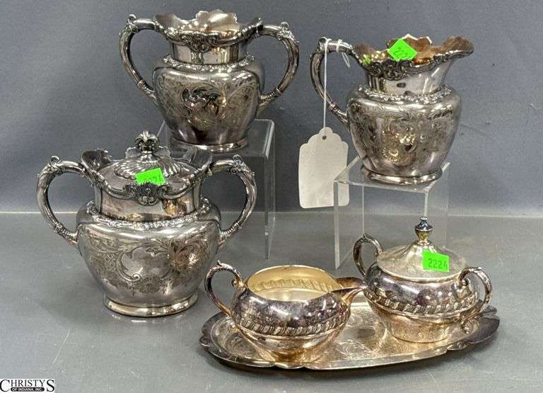 Silver Plated Small Pitchers, Cream and Sugars image