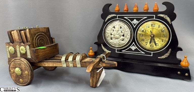 Asian Influence Mantle Clock, Coasters in Carriage image