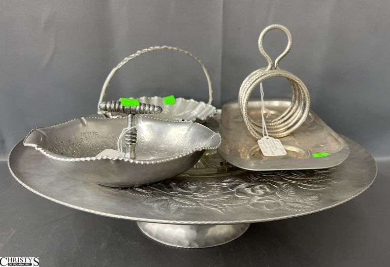 Aluminum Lazy Susan, Baskets, and Handled Dish, Largest 18x4.5" image