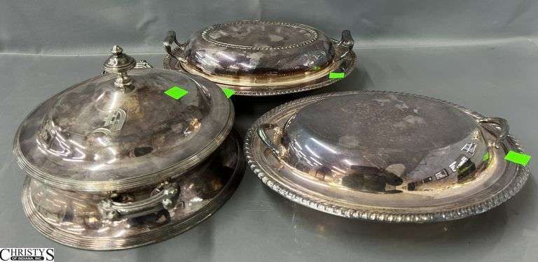 3 Silver Plated Covered Vegetable Dishes 12" image