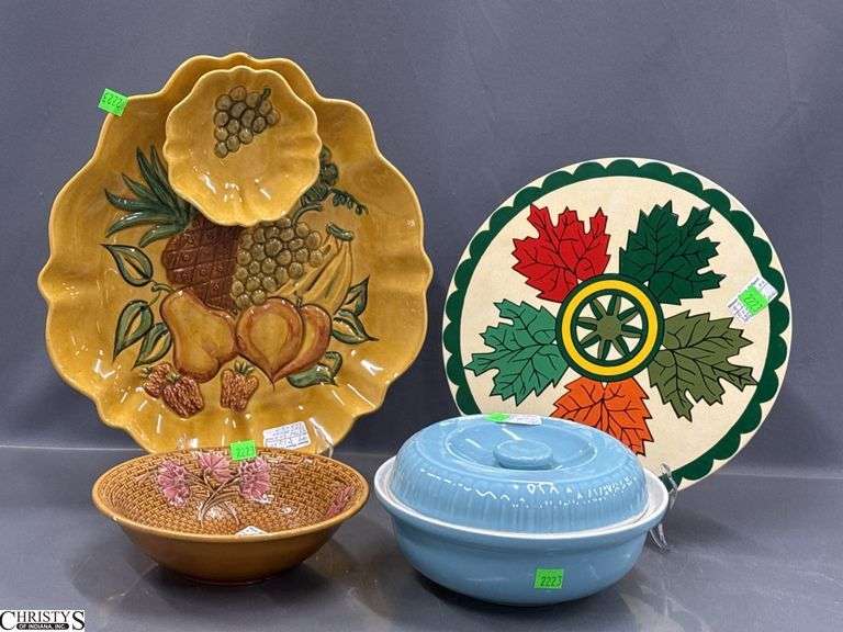 Chip and Dip, Pottery Bowl, Maple Round Signed 12", Hall Covered Casserole image