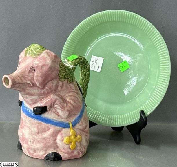 Italian Pig Pitcher, Jade Plate Largest 9" image