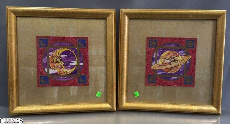 2 Gold Frame Planetary Prints (Frame 17x17" image