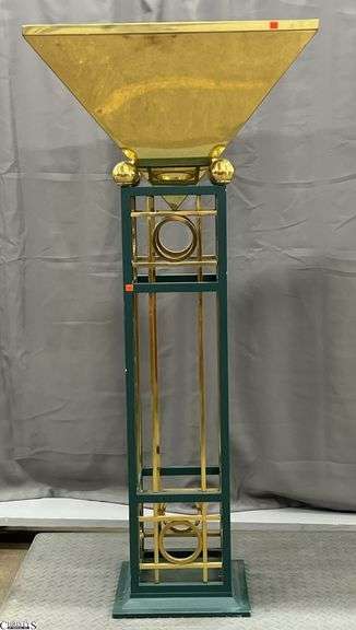 Large Deco Style Brass & Metal Torchiere Lamp Fixture  30" x 30" x 66". Cord has been cut or no cord. Chipping to finish. image