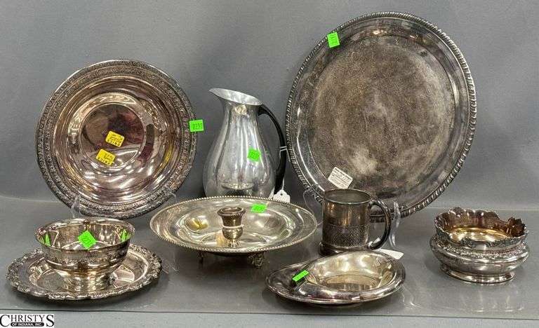 Silver Plate Trays, Candle Holders, Mug, Trays Largest 12.25", Bowls image