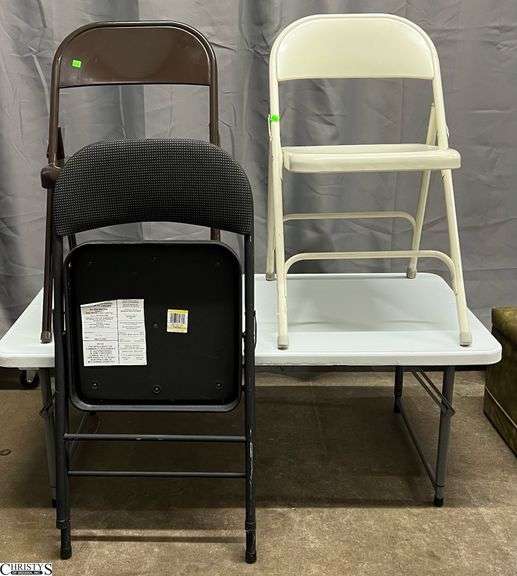 4ft Folding and Adjustable Height Table, 3 Folding Chairs image