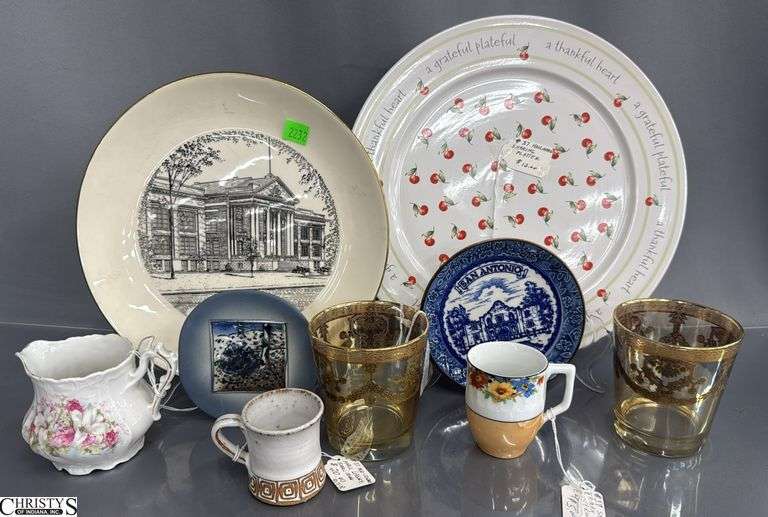 Collector Plates 12", Gold Accent Glasses, Cups image