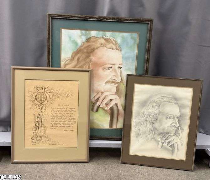 3 Meher Baba Pastel, Pencil Sketch, and Quote Print - 29" x 36" of largest image