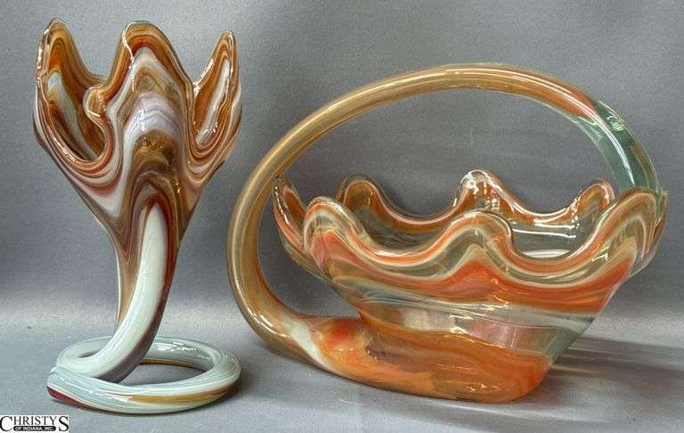 2 Murano Style Art Glass Vase & Bowl - 11" x 7" of largest image