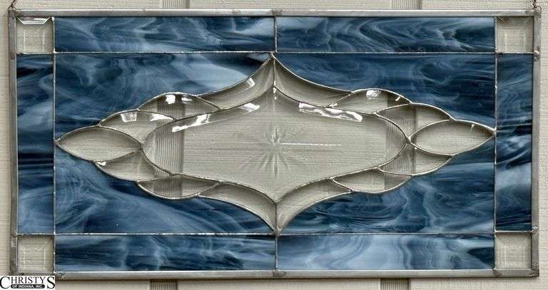 Etched Stained Glass Hanging Window Panel 27" x 14" of panel image