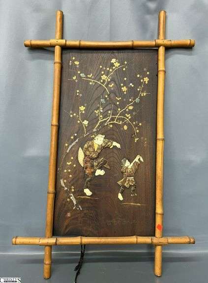 Asian Wall Decor with Bamboo Frame. Some of the Bone Pieces Missing 25x37 image
