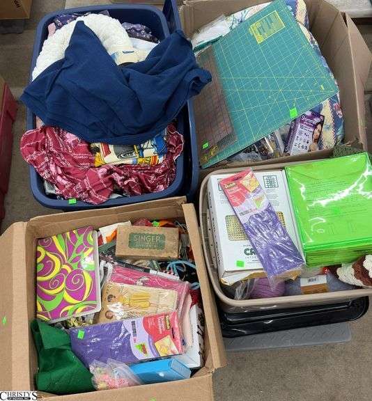 Boxed Lots Sewing Notions, Mats, Patterns, Yarn, Fabric Scraps image
