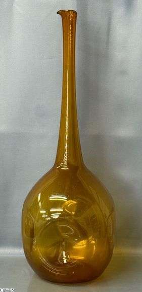 Mid Century Zeller Glass Dimpled 30" Amber Glass Floor Vase - Has small inclusion in neck, see photos - 10" W x 30" T image