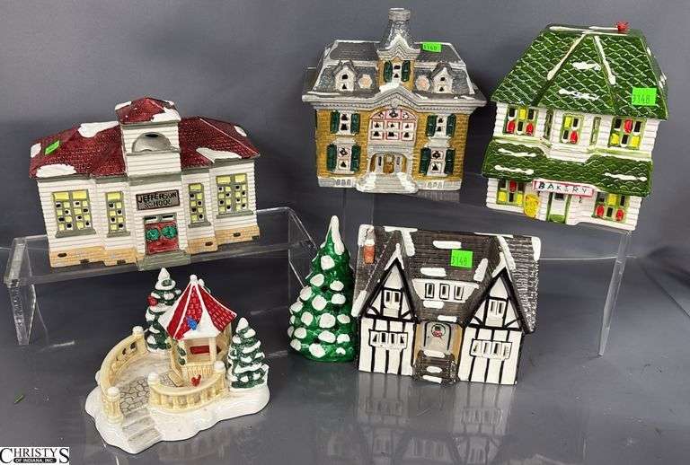 Ceramic Christmas Village Pieces - School, Bakery, Home 9" x 7" Largest image