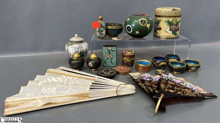 Cloisonne Salt and Pepper, Snuff Bottle, Lidded Box, Parts and Pieces - 3.5" of largest image