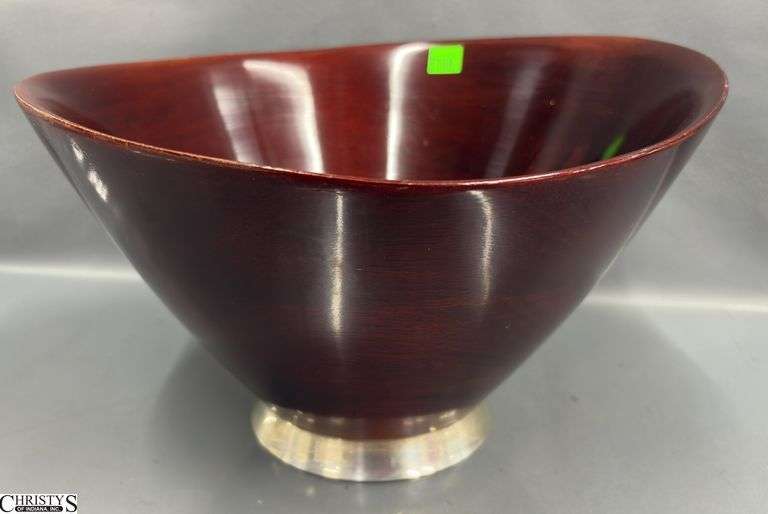 Web Silver Mahogany & Sterling Silver Rim Base Bowl - 12" x 7" image