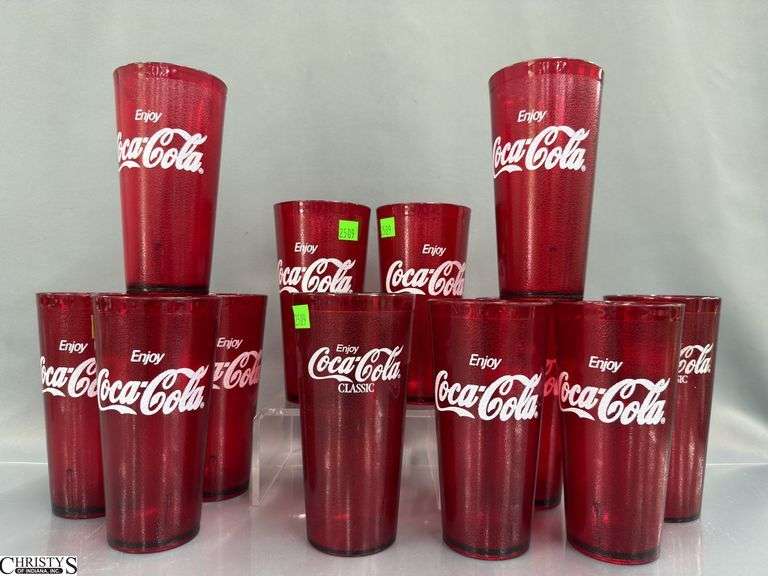 12 Coca Cola Red Plastic Restaurant Cups - 7" of each image