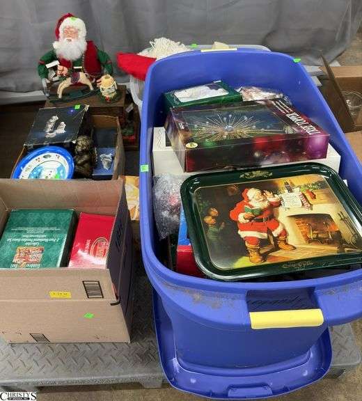 Boxed Lots, Christmas, Coca Cola Santa, Tins, Village Houses, Other Decor, Some Wear and Boxes could be empty image