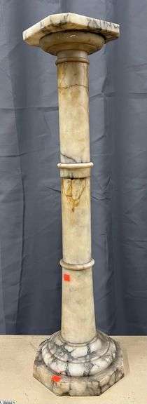 Marble Small Pedestal - needs reattached and has repaired damage - 32" T x 8" W at base image