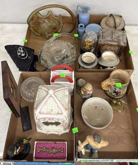 Art Glass Baskets, Figurines, Misc Decor - 10" x 7" of largest - would benefit from a cleaning image