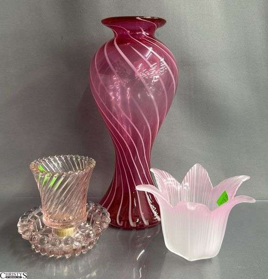 Cranberry Swirl Vase 10.5", Votive Holder, Flower Candle Holder image