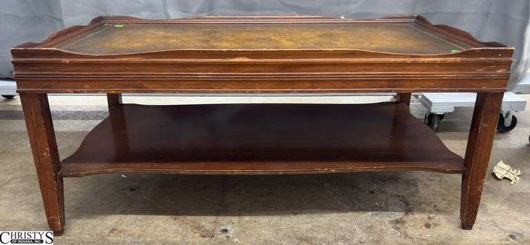 Leather Top Coffee Table 35" x 18.5" x 15" - edge wear and finish loss image
