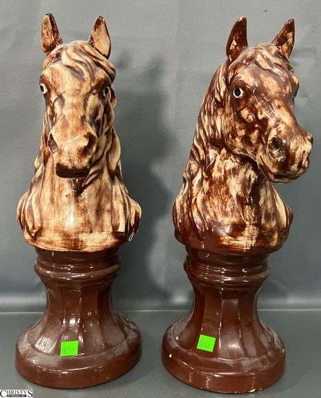 Pair Ceramic Horse Head Chess Style Decor Pcs 16" image