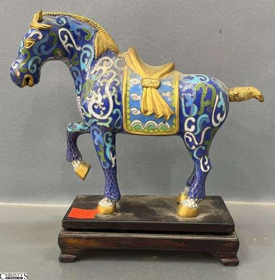 Cloisonne Blue Tone Horse Figurine - detached from base - 7" x 6" of figurine image