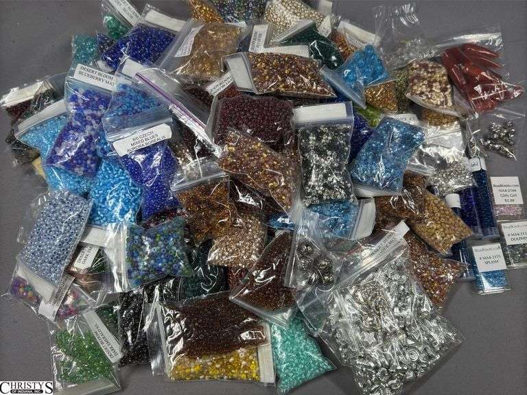 Flat of Beads of Various Color in Baggies.  Many bags are marked. image