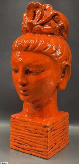 Rosenthal Netter Italian East Asian Motif Bust Pottery Sculpture 13" image